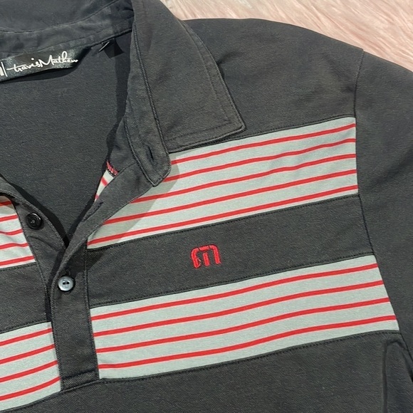 Travis Matthews Red Gray Striped Black Polo Active Shirt - Picture 9 of 10